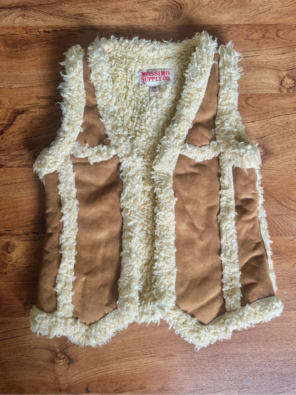 2000s Mossimo Supply Co. Cream Sherpa Vest with Tan Suede Panels